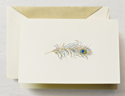 Peacock Feather Boxed Folded Note Cards - Hand Engraved